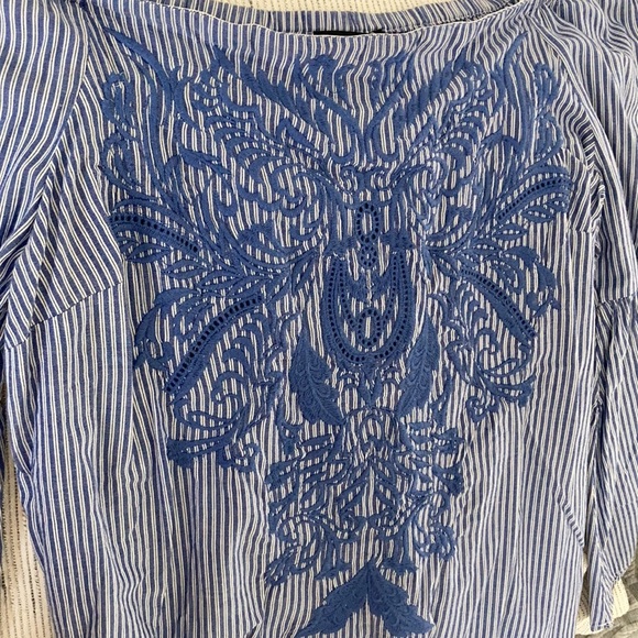 INC Off-the-Shoulder Blouse with Bell Sleeves and Embroidery - Medium - Picture 2 of 5